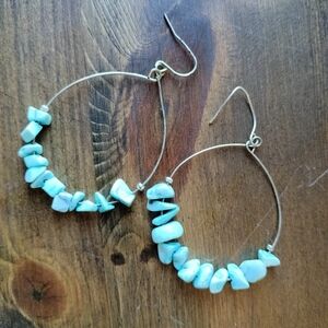 Vintage Silver Wire Earrings With Light Blue Stones